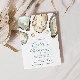 Aquarellfarben Perlauster & Champagner-Party Einladung