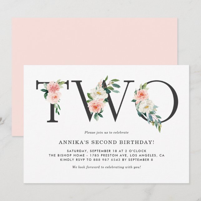 Aquarellfarben Pfirsichfarben Blume Blumenmuster Z Einladung (Vorne/Hinten)