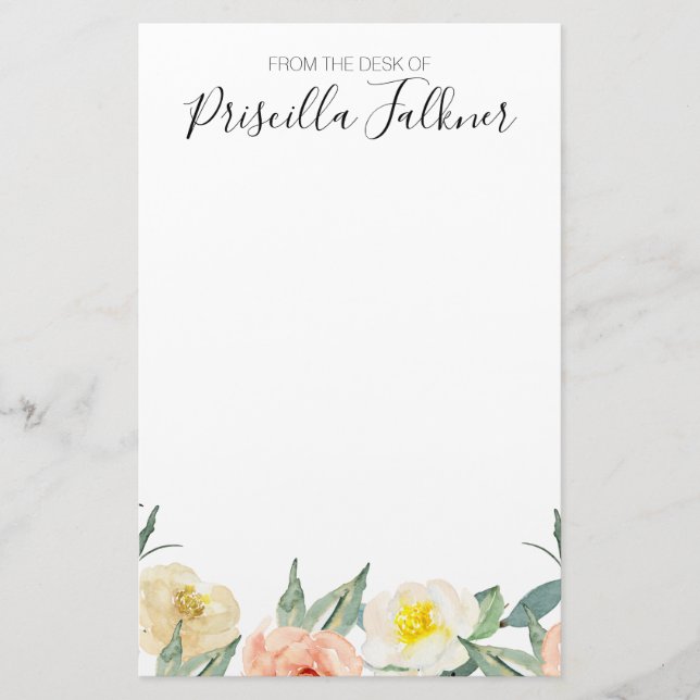 Aquarellfarben pfirsichfarbene Blume vom Schreibti Briefpapier (Vorderseite)