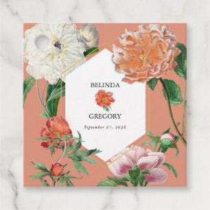 Aquarellfarben Pfirsichrosa Peonies Blume Hochzeit Geschenkanhänger