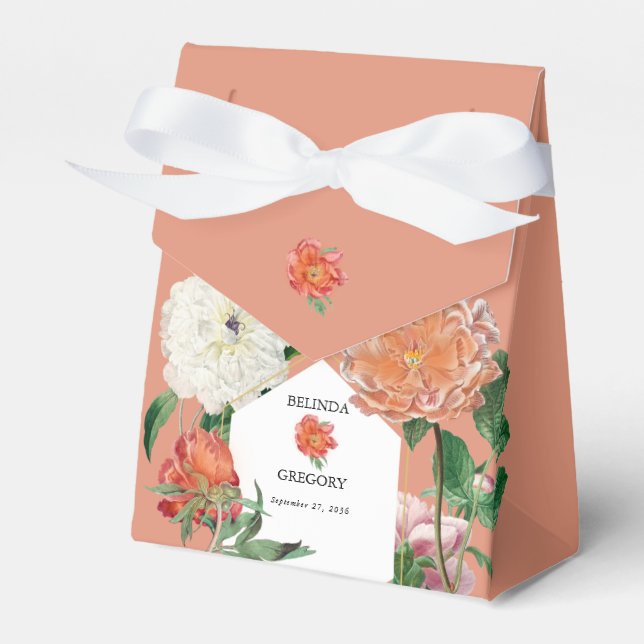 Aquarellfarben Pfirsichrosa Peonies Blume Hochzeit Geschenkschachtel (Vorderseite)