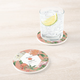 Aquarellfarben Pfirsichrosa Peonies Blume Hochzeit Getränkeuntersetzer