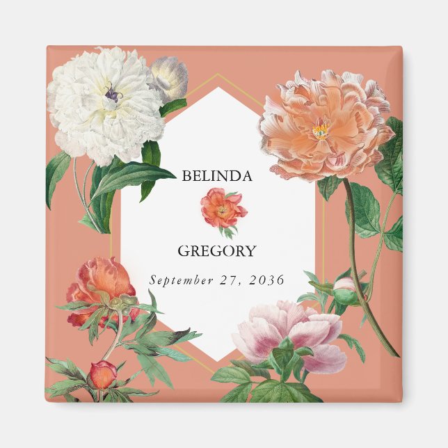 Aquarellfarben Pfirsichrosa Peonies Blume Hochzeit Magnet (Vorne)