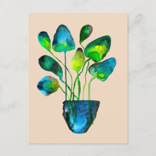Aquarellfarben Pflanze grün und blau abstrakt Postkarte
