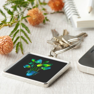 Aquarellfarben Pflanze grün und blau abstrakt Schlüsselanhänger