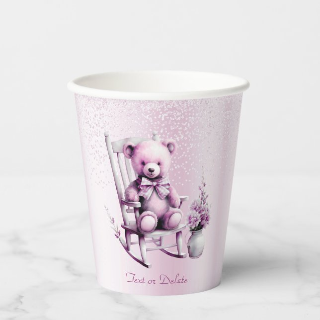 Aquarellfarben Pink Baby Bear Papier Cups Pappbecher (Vorderseite)