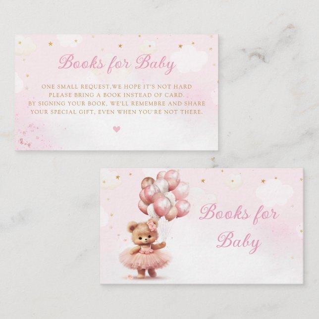 Aquarellfarben Pink Boho Teddy Bear Bücher für Bab Begleitkarte (Vorne/Hinten)