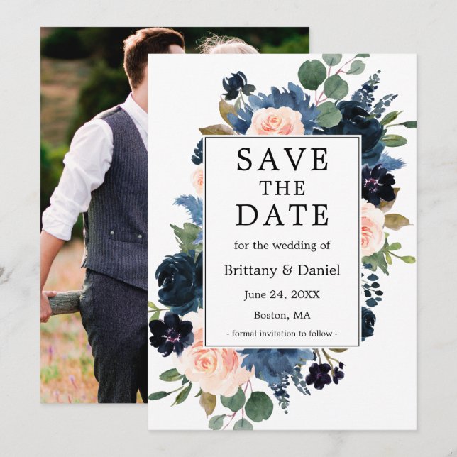 Aquarellfarben Pink Dusty Blau Foto Save The Date (Vorne/Hinten)