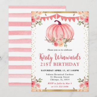 Aquarellfarben Pink Floral Pumpkins Herbst 21. Geb Einladung