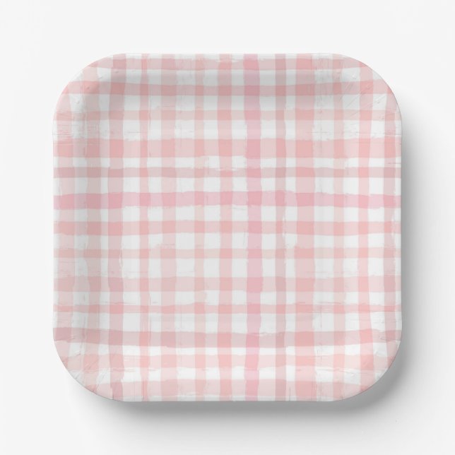 Aquarellfarben Pink Gingham Paper-Teller Pappteller (Vorderseite)