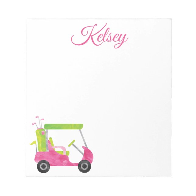 Aquarellfarben Pink Golf Cart Personalisiert Notep Notizblock (Vorderseite)