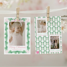 Aquarellfarben Pink & Green Christmas Garland Foto Feiertagskarte