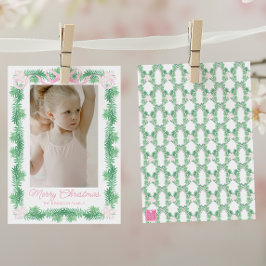 Aquarellfarben Pink & Green Christmas Garland Foto Feiertagskarte