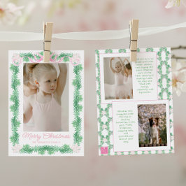Aquarellfarben Pink & Green Christmas Garland Foto Feiertagskarte