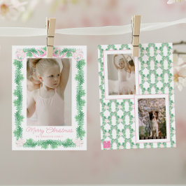 Aquarellfarben Pink & Green Christmas Garland Foto Feiertagskarte