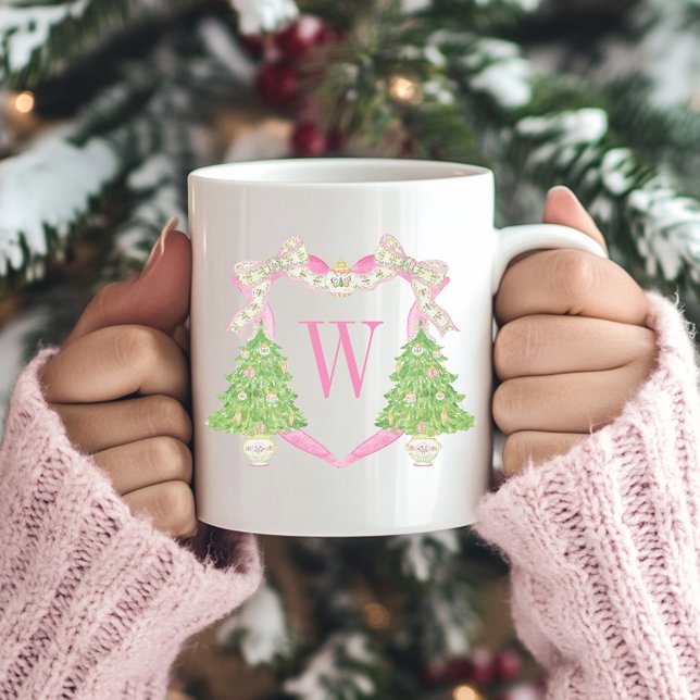 Aquarellfarben Pink & Green Christmas Monogram Wap Zweifarbige Tasse (Von Creator hochgeladen)