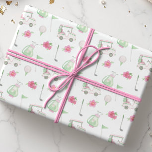 Aquarellfarben Pink & Green Golf Cart Geschenkpapier