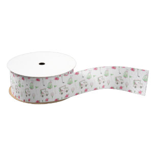 Aquarellfarben Pink & Green Golf Cart Ripsband