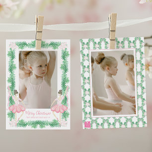Aquarellfarben Pink & Green Weihnachtsballerinas F Feiertagskarte