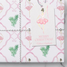 Aquarellfarben Pink & Green Weihnachtsballerinas F Geschenkanhänger