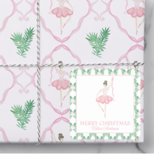 Aquarellfarben Pink & Green Weihnachtsballerinas F Quadratischer Aufkleber