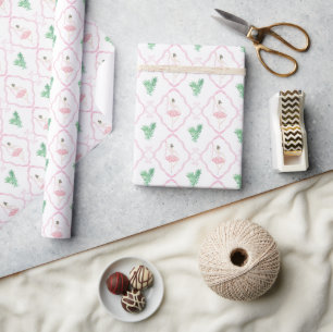 Aquarellfarben Pink & Green Weihnachtsballerinas Geschenkpapier