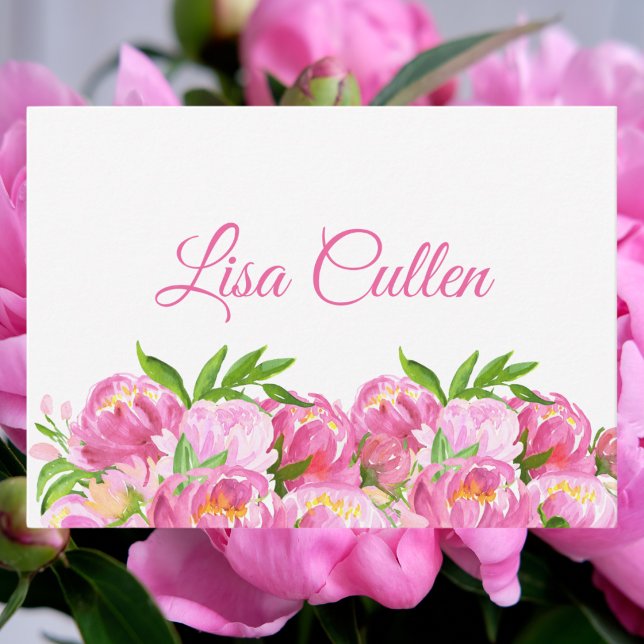 Aquarellfarben Pink Peonies Danke, Script Mitteilungskarte (Von Creator hochgeladen)