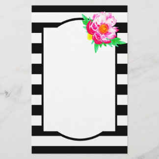 Aquarellfarben Pink Peony Black & White Stationery Briefpapier