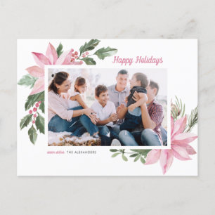 Aquarellfarben Pink Poinsettia Happy Holidays Foto Feiertagspostkarte