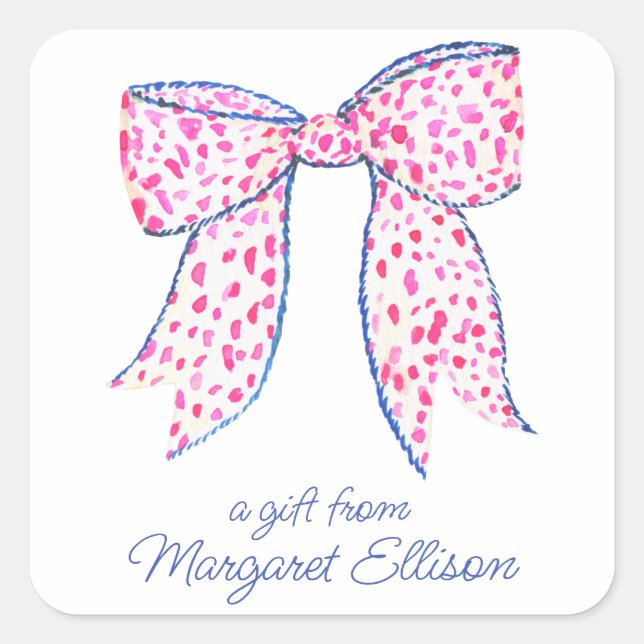 Aquarellfarben Pink Polka Dot Bow Gift Stickers (Vorderseite)