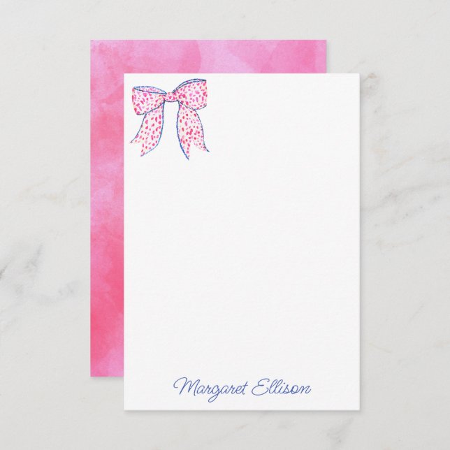 Aquarellfarben Pink Polka Dot Bow Mitteilungskarte (Vorne/Hinten)
