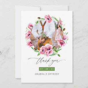 Aquarellfarben Pink Poppies Wedding Foto Collage Dankeskarte