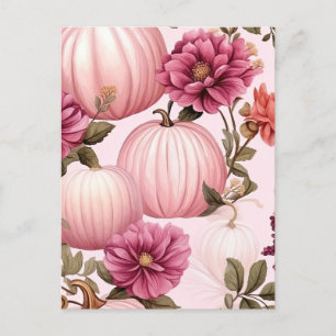 Aquarellfarben Pink Pumpkin Floral Muster Postkarte