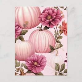 Aquarellfarben Pink Pumpkin Floral Muster Postkarte