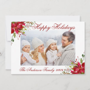 Aquarellfarben Poinsettia Floral Happy Holidays Fo Feiertagskarte