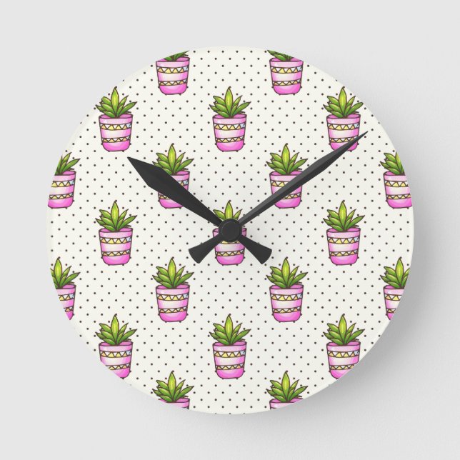 Aquarellfarben - Polka-Dot-Muster Runde Wanduhr (Vorderseite)