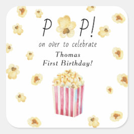 Aquarellfarben Popcorn Kindergeburtstag Party Quadratischer Aufkleber