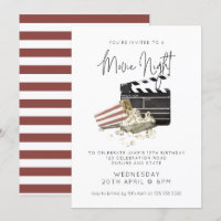 Aquarellfarben Popcorn Movie Night Birthday Einlad