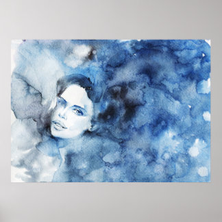 Aquarellfarben-Portrait der Frau, Gemälde Poster