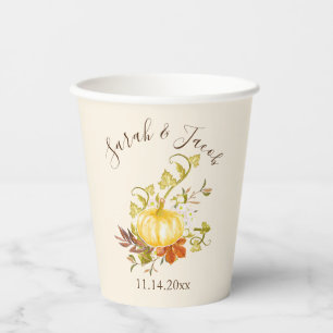 Aquarellfarben - Pumpkin & Blätter Hochzeit Pappbecher