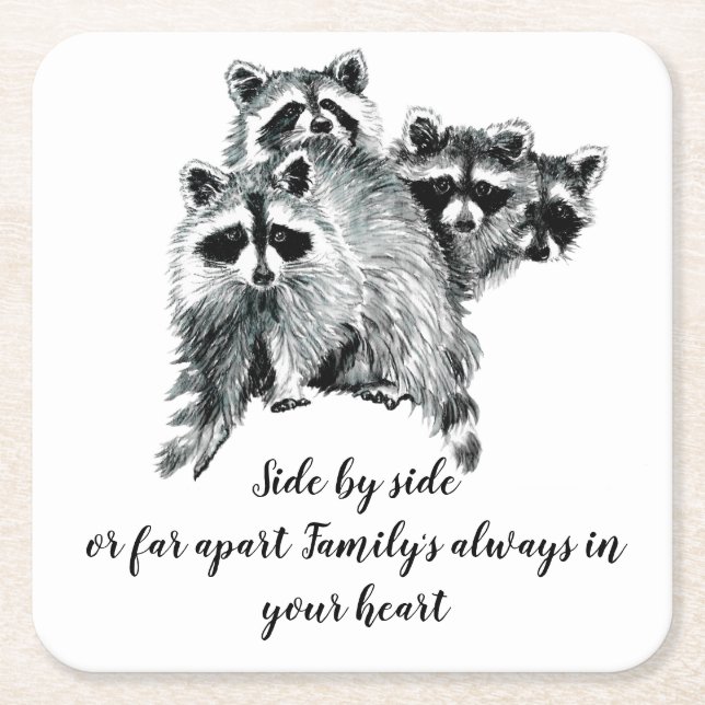 Aquarellfarben-Raccoon-Familie Inspiration Qu Rechteckiger Pappuntersetzer (Vorderseite)