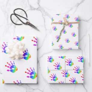 Aquarellfarben Rainbow Handprint Muster Farbenfroh Geschenkpapier Set