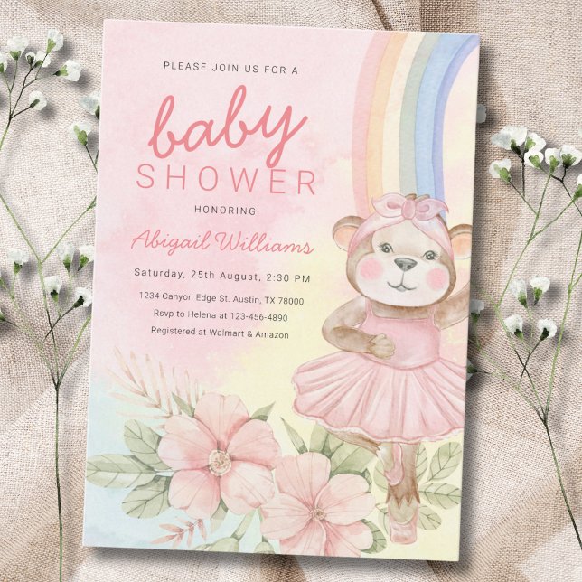 Aquarellfarben Regenbogen Blumenballett Babydusche Einladung (Von Creator hochgeladen)