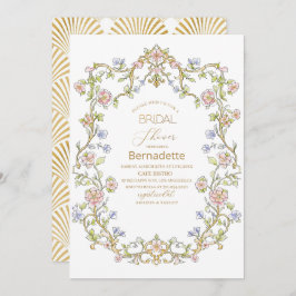 Aquarellfarben-Retro-Blume Gold Brautparty Einladung