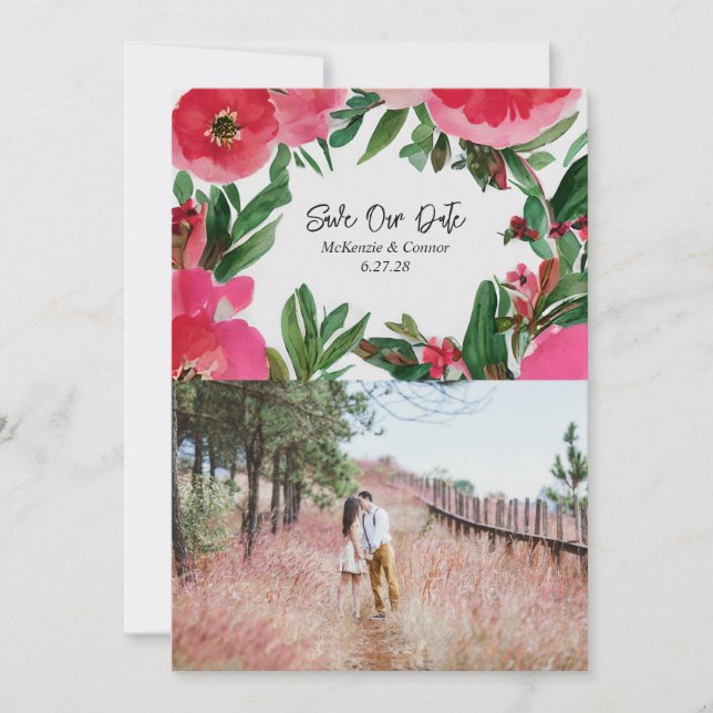 Aquarellfarben Rosa Anemone Hochzeitssemble Foto Save The Date (Vorderseite)