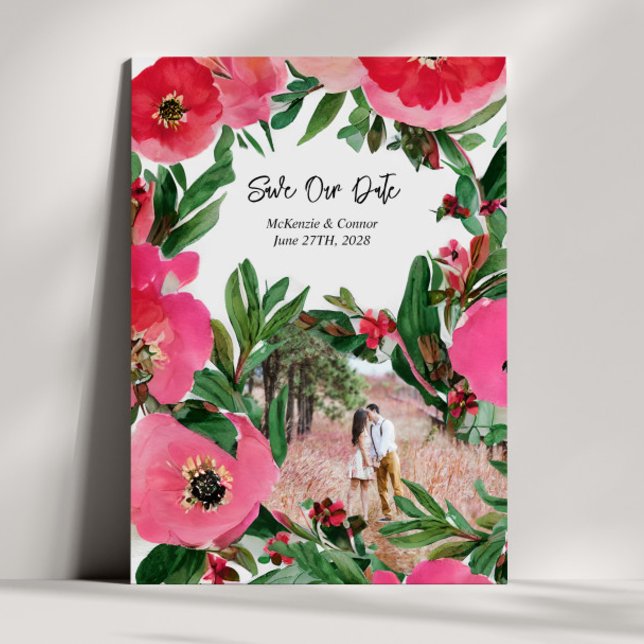 Aquarellfarben Rosa Anemone Hochzeitssemble Foto Save The Date (Von Creator hochgeladen)