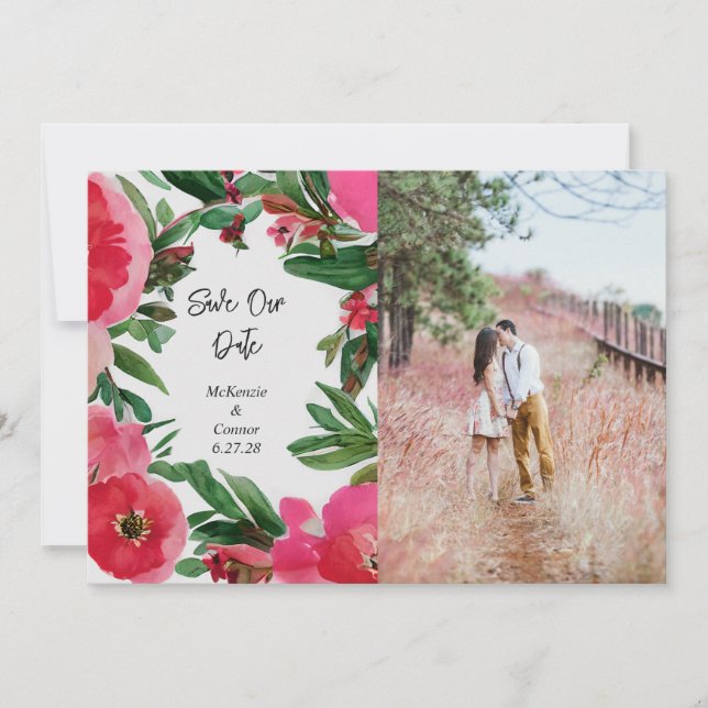 Aquarellfarben Rosa Anemone Hochzeitssemble Foto Save The Date (Vorderseite)