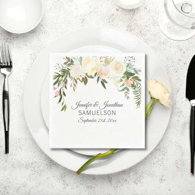 Aquarellfarben Rosa Beige Elfenbeinwüstenhochzeit Serviette (Von Creator hochgeladen)