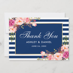 Aquarellfarben Rosa Bläserblauer Streifen Hochzeit Dankeskarte