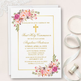 Aquarellfarben Rosa Bläsergoldkreuz Einladung